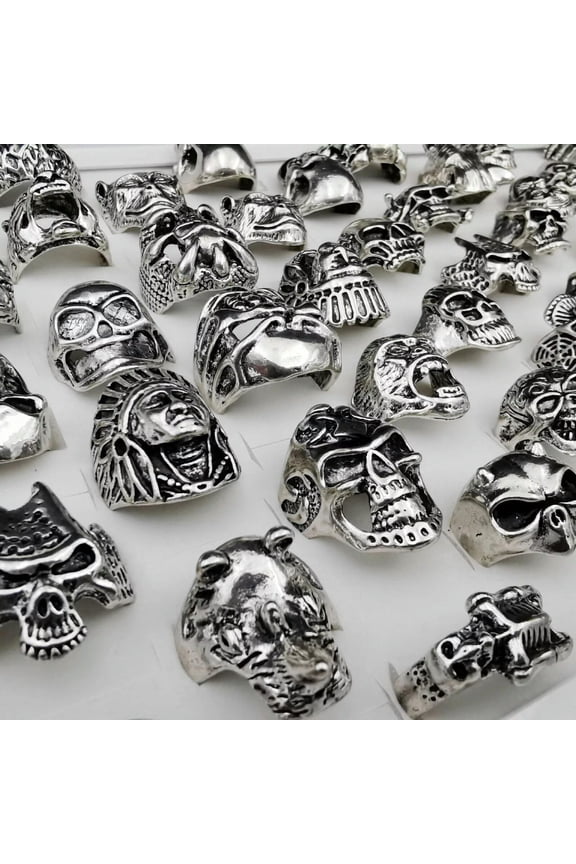 Hot 20pcs Fashion Gothic Mens Skull Bones Biker Ring Men Stainless Steel Jewelry