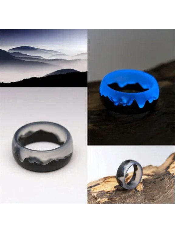 Hot Fashion Wood Ring Feature Ring Resin Ring Luminous Ring for Men and Women-grey-10