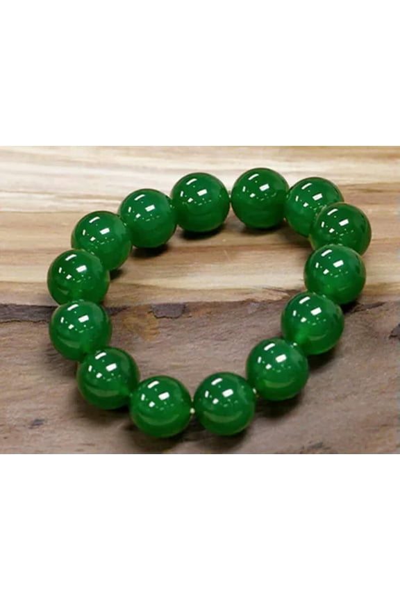 Huge 14mm Natural Green Jade Round Gemstone Beads Elastic Bracelet 7.5" AAA+