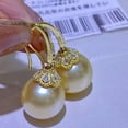 thumbnail image 1 of K-KED Huge AAA 10-11mm Real South Sea Round Natural Golden Pearl Earring 925s, 1 of 3