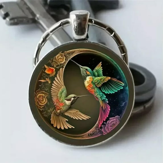 K-KED Hummingbird Charm Pendant Keychain Printed Metal Animal Keyring Fashion Unisex