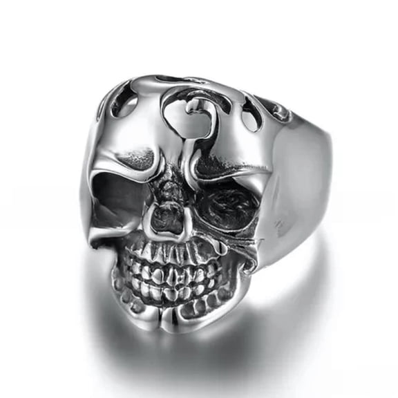 K-KED Irregular Big Teeth Skeleton Head Stainless Steel Locomotive Men Ring Size 8-13-11