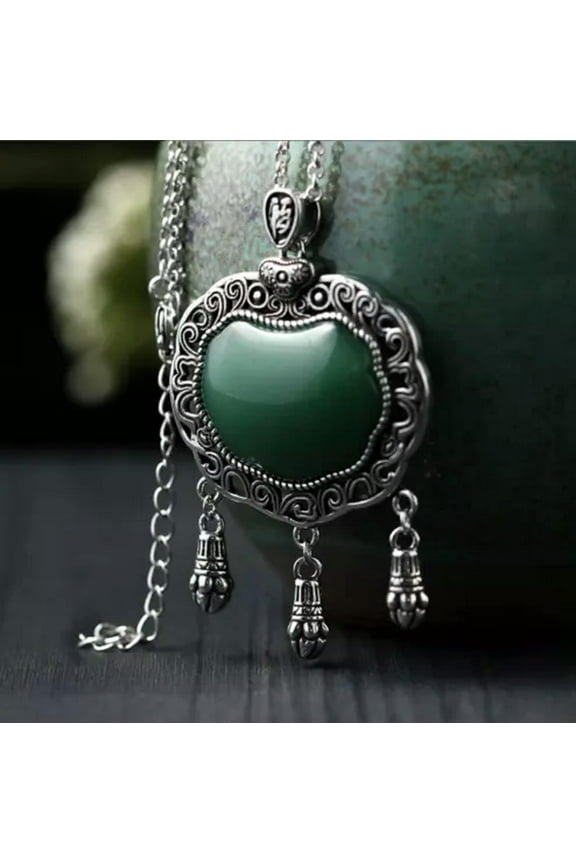 Jade Bohemian Pendant Necklace Charm 18K Gold Plated Chain Retro Dainty Gemstone