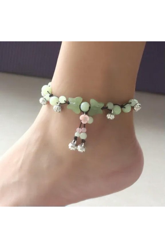 Jade Butterfly Anklets for Women Green Charms Natural Delicate Jewelry Gifts Talismans