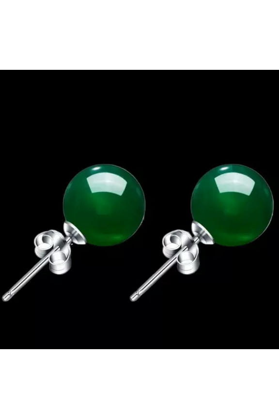 Jade Earrings Natural 925 Silver Gifts Chalcedony Women Delicate Jewelry Charm Ear Studs-Green