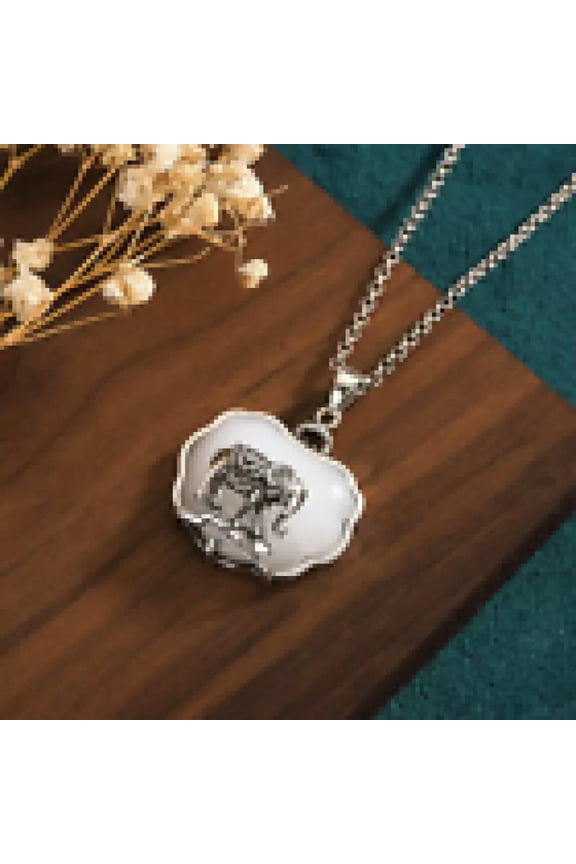 Jade Elephant Pendant Necklace Charm 18K Gold Plated Chain Retro Dainty Gemstone