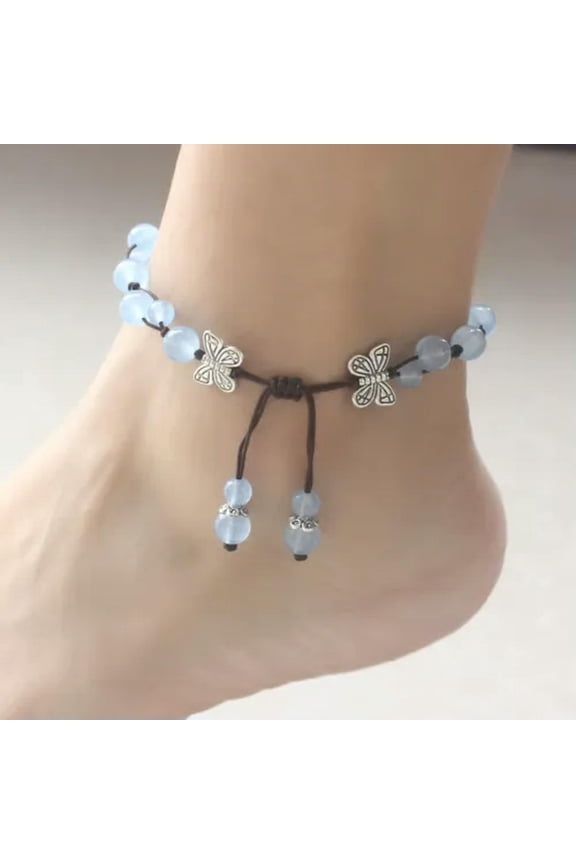 Jade Flower Anklets for Women Gemstone Natural Gift Amulet Blue Stone Jewelry