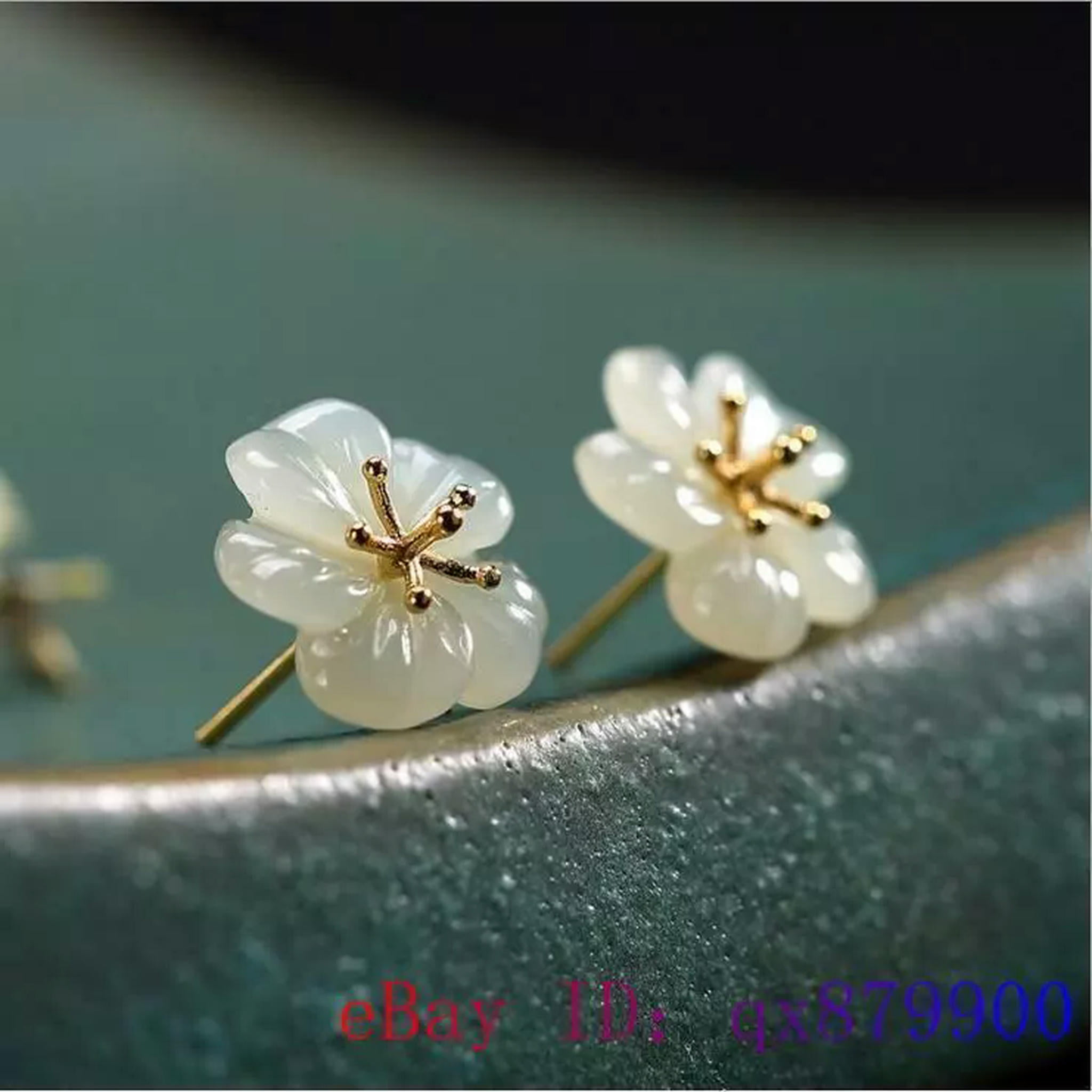 Women Ethnic Alloy Jade Flower Earrings main image 1