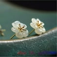 thumbnail image 1 of K-KED Jade Flower Earrings for Women Delicate Jewelry Chinese Ear Studs 925 Silver Natural, 1 of 5