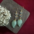 thumbnail image 1 of K-KED Jade Leaf Earrings Delicate Jewelry Real Charms Stone Women 925 Silver Natural Green, 1 of 5
