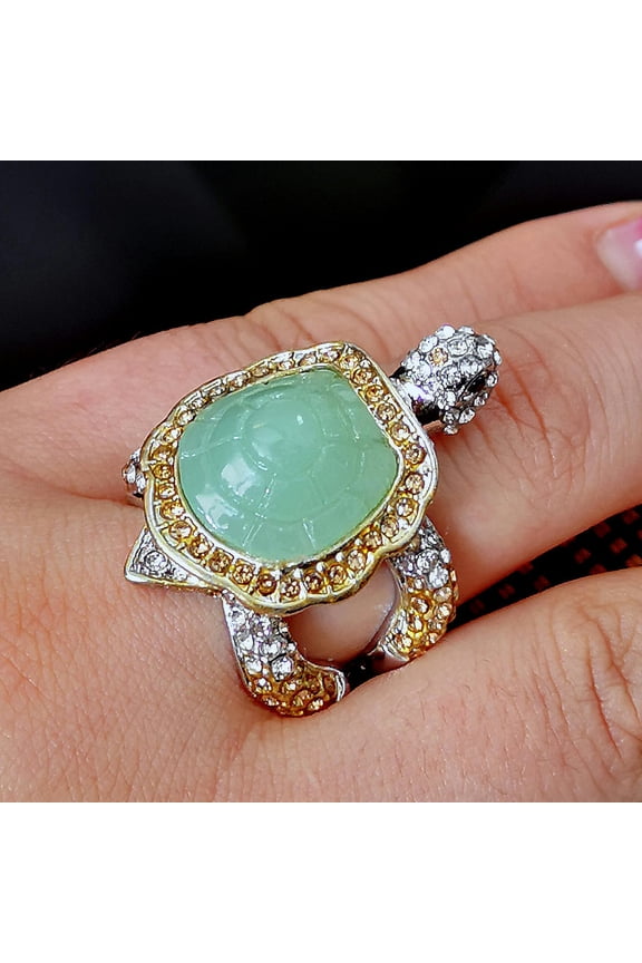 Jade Turtle Rings for Women Natural Charm Delicate Jewelry Accessories Talismans Green-10-green