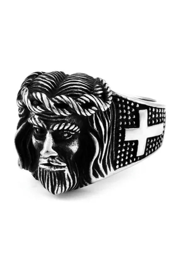 Jesus Cross Ring Stainless Steel Christian Lord Prayer Men's Vintage Biker Ring-12