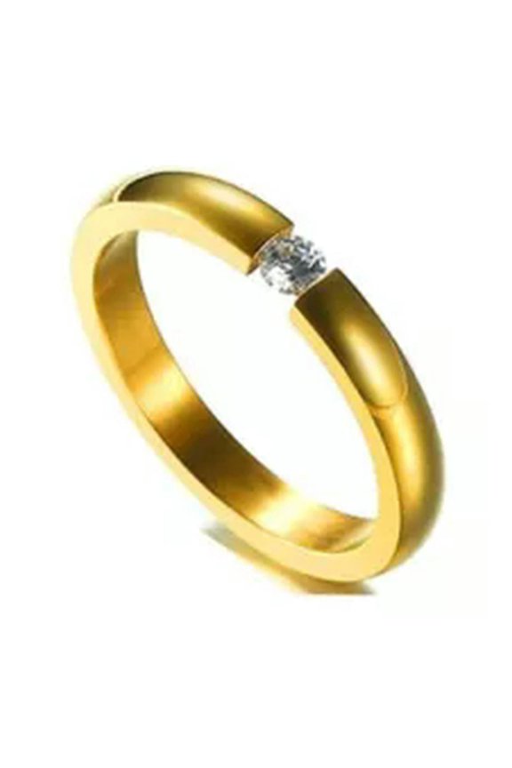 Korean Style Stainless Steel Set With Zircon Rings For Couples Size 5-10-5-Gold