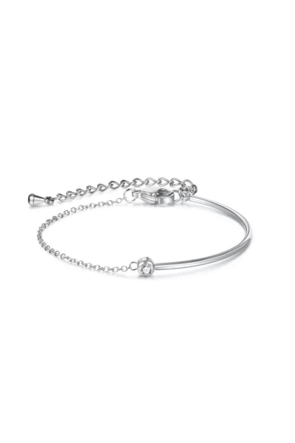 Korean Stylish Featuring Luxury Stainless Steel Bracelet with Zircon Stones-Silver
