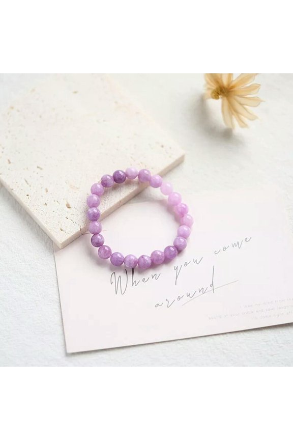 Kunzite Stone 8mm Beaded Protection Reiki Stretch Bracelet Handmade Jewelry