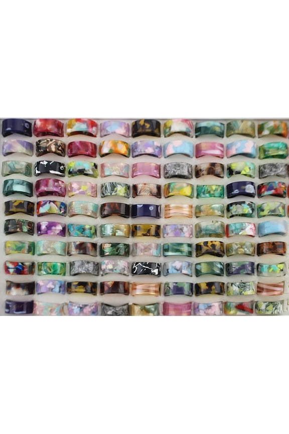 Lady's Delicate Jewelry Wholesale Job Lots 32pcs Mixed Color Fashion Resin Rings
