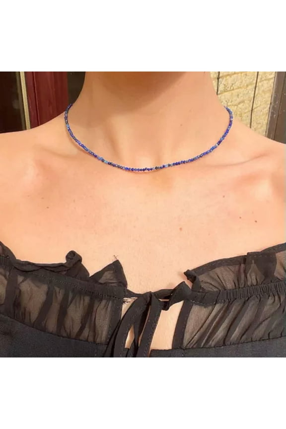 Lapis Lazuli Choker Necklace Minimalist 3mm Beads Crystal Healing Jewellery 18"