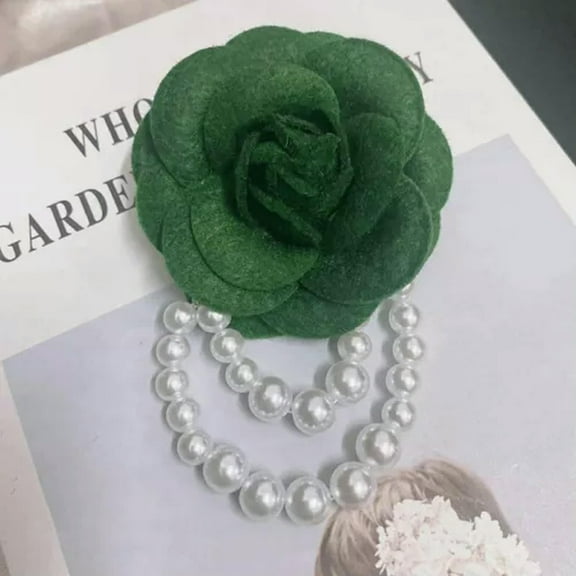 K-KED Large Camellia Flower Brooches Pin Pearl Tassel Wedding Birthday Party Jewelry-Green