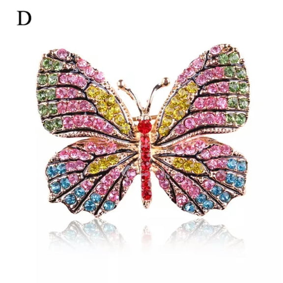 K-KED Large Crystal And Rhinestone Butterfly Brooch Vintage Insects Pendant Pin-multicolor