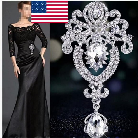 K-KED Large Flower Bridal Brooch Rhinestone Crystal Diamante Wedding Broach Pin US