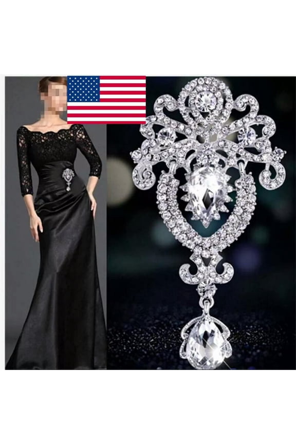 Large Flower Bridal Brooch Rhinestone Crystal Diamante Wedding Broach Pin US