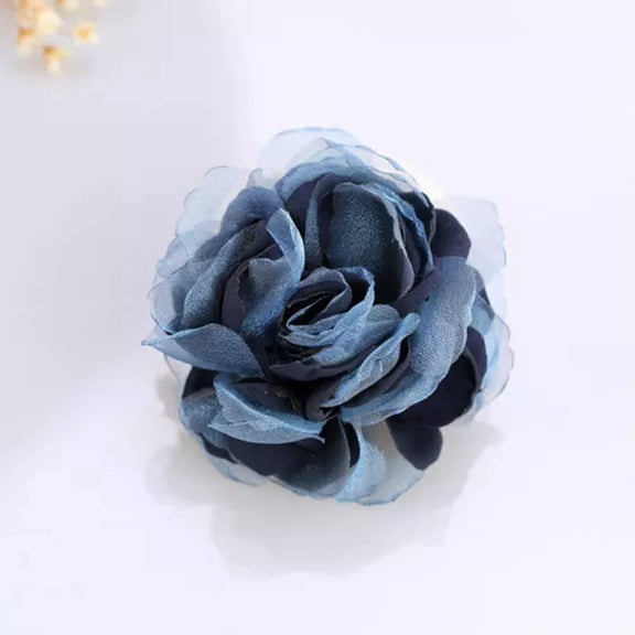 K-KED Large Rose Fabric Flower Bridal Hairpin Brooch Wedding Bridesmaid Pin Hair Clip-Navy blue