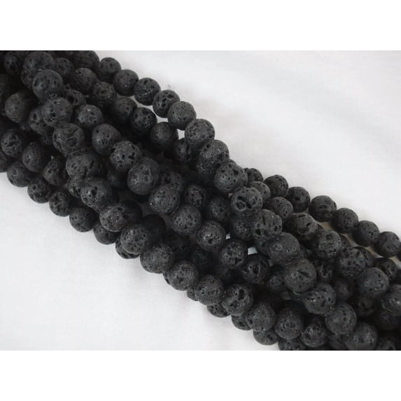 K-KED Lava Beads Matte Black 8mm Roundish Stone Beads 38cm Strand Jewelry