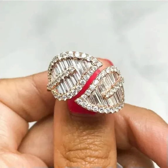 K-KED Leaves Cubic Zircon Rose Gold Plated Rings Women Wedding Delicate Jewelry Sz 6-10-7