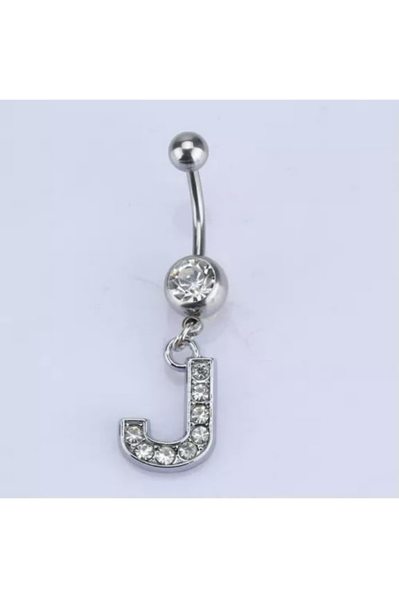 Letters A-Z Charming Body Piercing Crystal Rhinestone Navel Belly Button Ring-J
