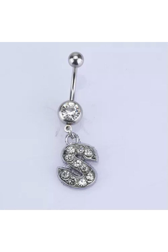 Letters A-Z Charming Body Piercing Crystal Rhinestone Navel Belly Button Ring-S