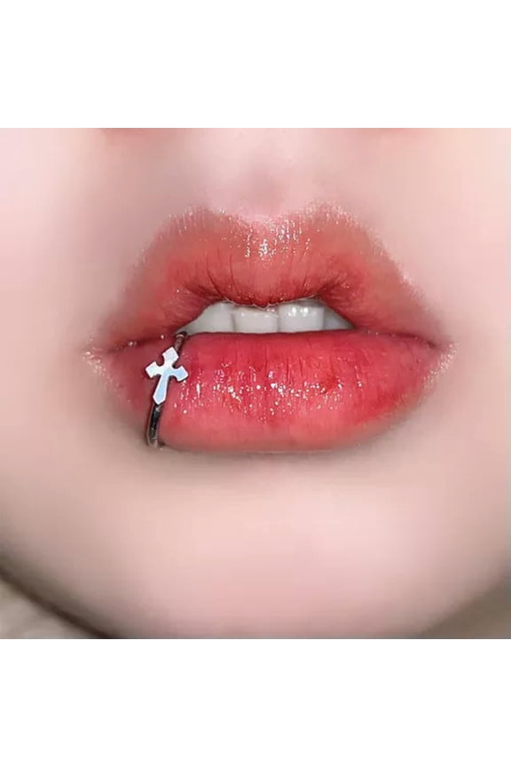 Lip Ring Titanium Steel Fake Lip Rings Hoop Cross Heart Shape Piecing Lip Stud-1-1.2*12mm