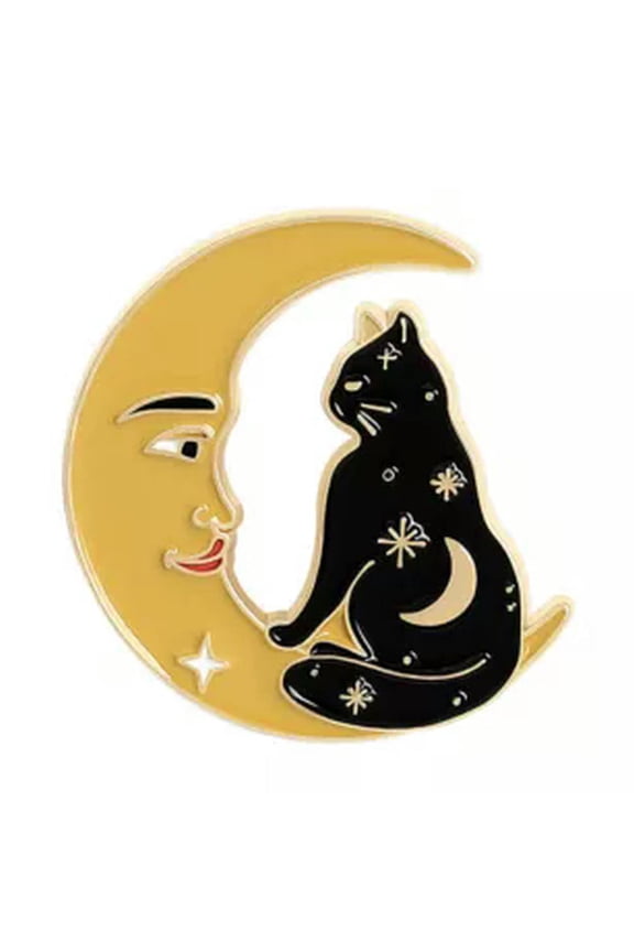 Little black cat brooch Personalized Moon Phase Cat Brooch Cat brooch with moon/-6