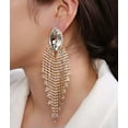 thumbnail image 1 of K-KED Long Crystal Rhinestone Pageant Prom Drop Dangle Pierced Earrings Gold Oversized, 1 of 4