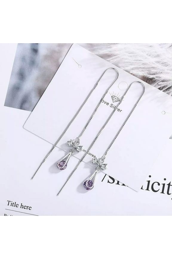 Long Threader Earrings Ear Threads Pull Through 925 Silver Women