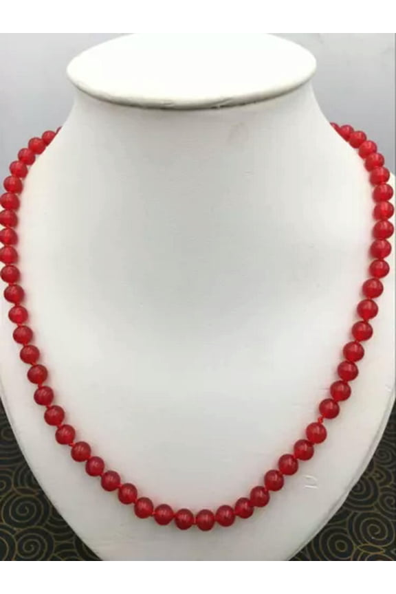 Lots 6mm Multicolor Jade Gemstone Smooth Round Beads Necklace 18'' Silver Clasp-Red Jade