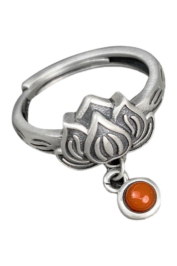 Lotus Tassel Ring Adjustable Opening for Women Floral Ring Holiday Gift Accessor-Retro color