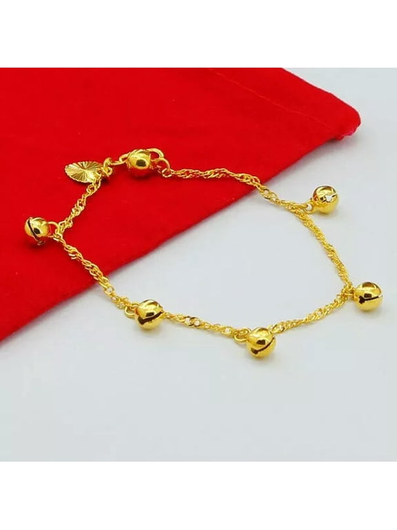 Lovely 24K Yellow Gold Plated Jingle Bell Balls Baby Chains Bracelet 4.2"