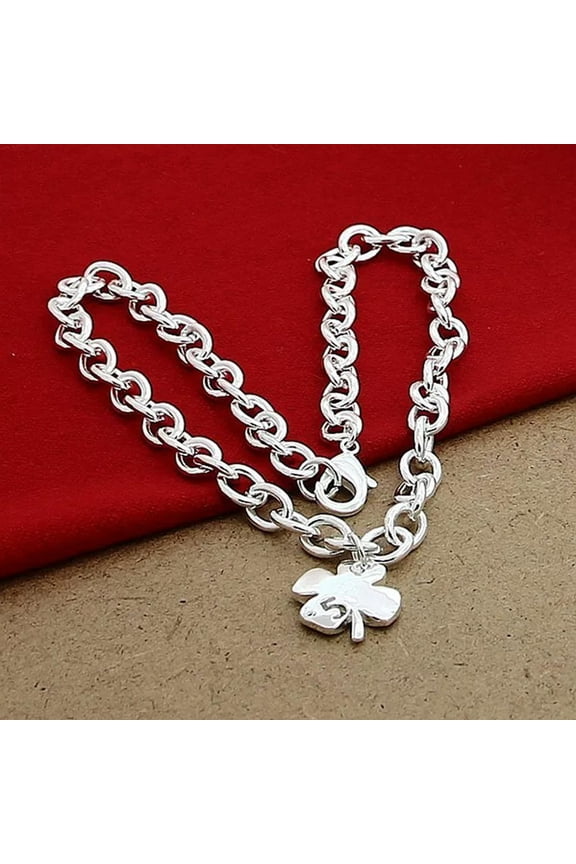 Lucky Charms 925 Sterling Silver Four Leaves Clover Pendant Chain Necklaces-default