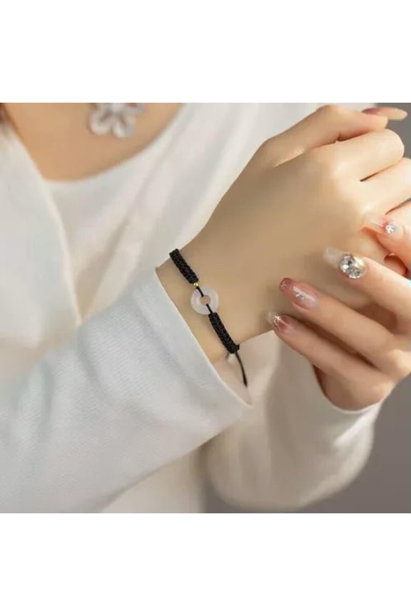 Lucky Couple Bracelet Peace Buckle Hand Weaving Bracelet Vintage Birthday Gift-_-White