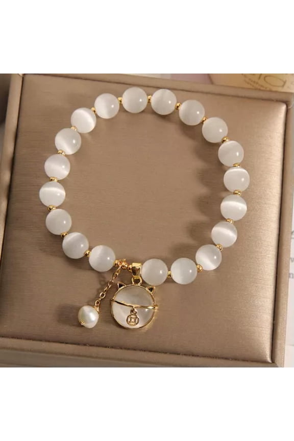Lucky Moonstone Cat Beads Bracelet Attracting Wealth for Women Fashion Jewelry-default