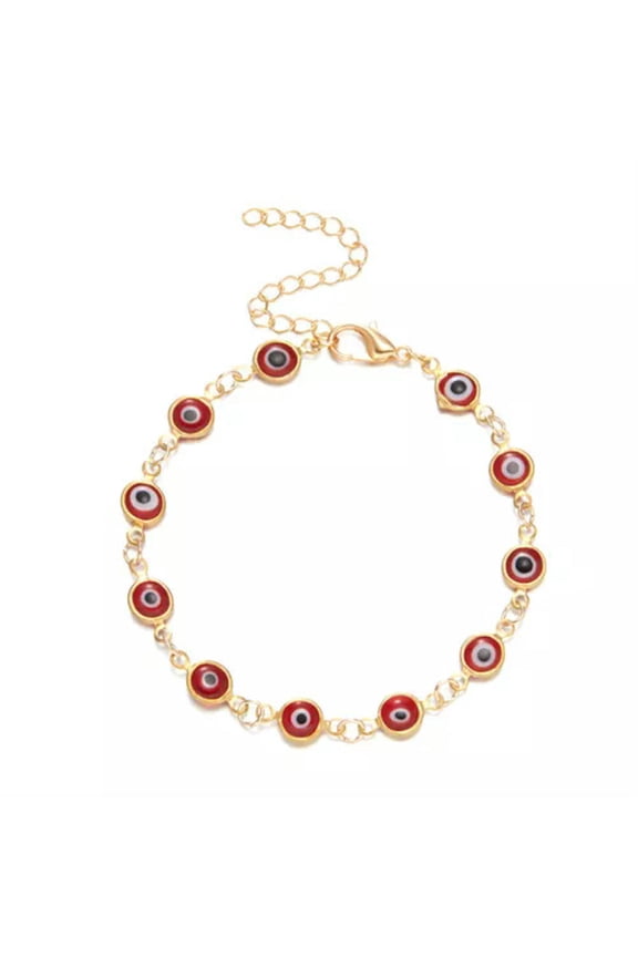 Lucky Turkey Evil Eye Bracelet Colorful Evil Eye Adjustable Metal Chain Bangle-_-A1