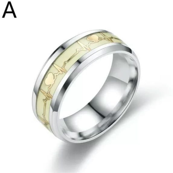 K-KED Luminous Heart Ring Glowing In The Dark Women Men Stainless Steel Delicate Jewelry Rings-Golden-12