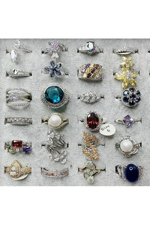 Luxurious Rings Wholesale Mixed Lots 5-100pc Big Gemstones Crystal Delicate Jewelry Ring-5pcs