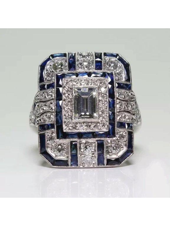Luxury 925 Silver Plated Rings Women Cubic Zirconia Engagement Delicate Jewelry Size 6-10-6