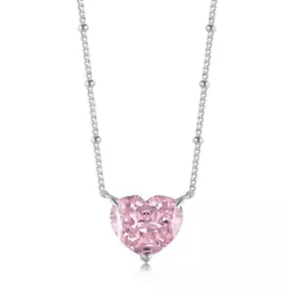 K-KED Luxury 925 Solid Sterling Silver 8A Heart Zirconia Pendant Necklace Delicate Jewelry Gift-Silver