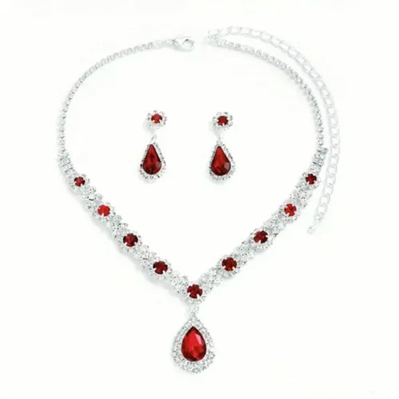K-KED Luxury Wedding Set Silver-Plated Copper Pendant Necklace Dangle Earrings Women