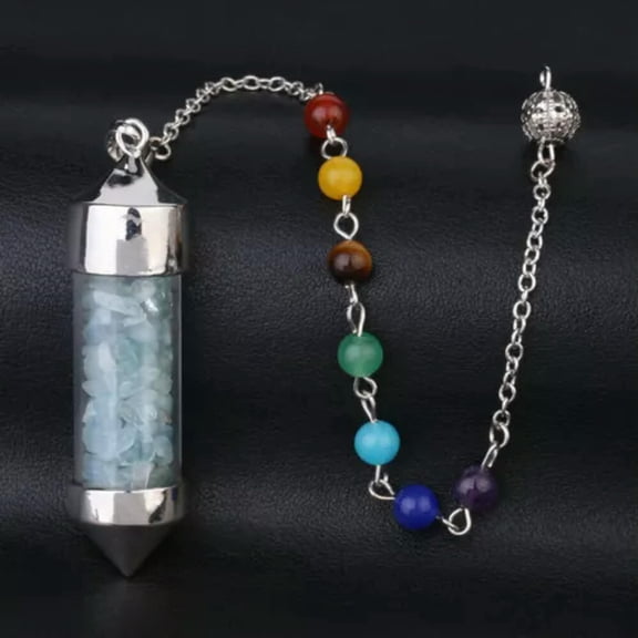 K-KED Magic Stone 7 Chakra Bottle Point Pendulum Prism Wand Energy Reiki Healing-Aquamarine