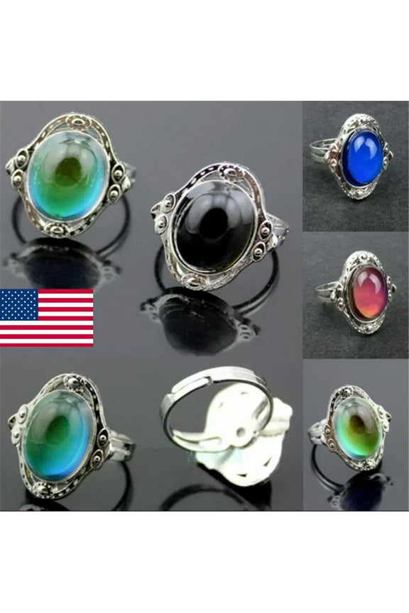 Magic Stone Mood Ring Adjustable Women Temperature Change Color Oval Delicate Jewelry US