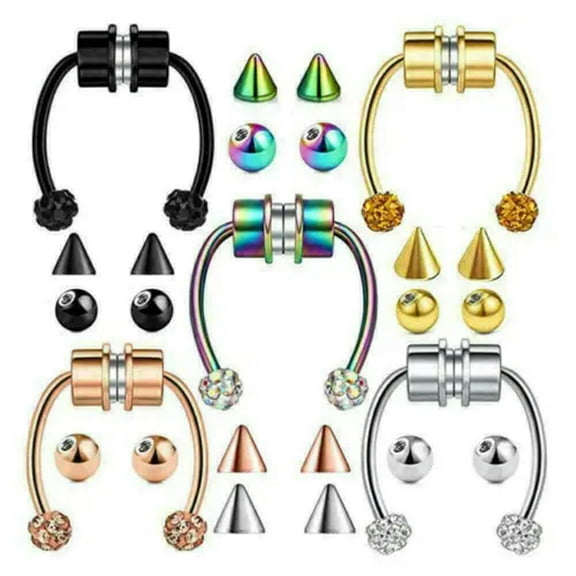 K-KED Magnetic Stainless Steel Nose Ring Delicate Jewelry Fake Septum Non-Piercing Nose Clip.-1# Multicolor