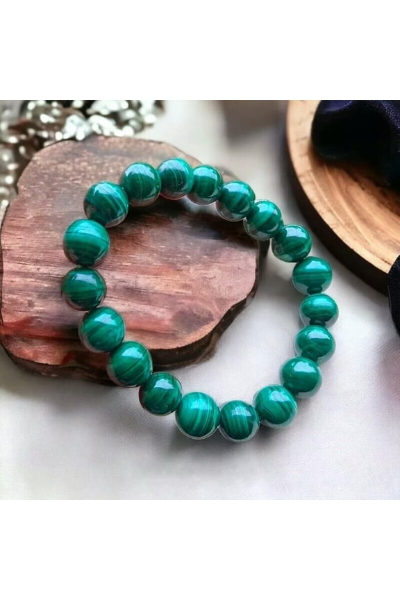 Malachite Bracelet Extremely Rare Natural Stones 10mm 7.5"